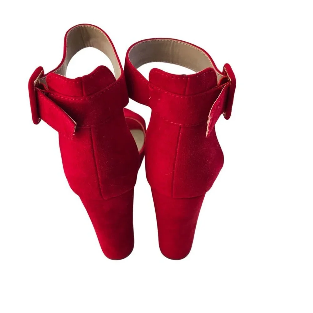 Dream Pairs Hi-lo Red Faux Suede Platform Ankle Strap Heels Size 8.5